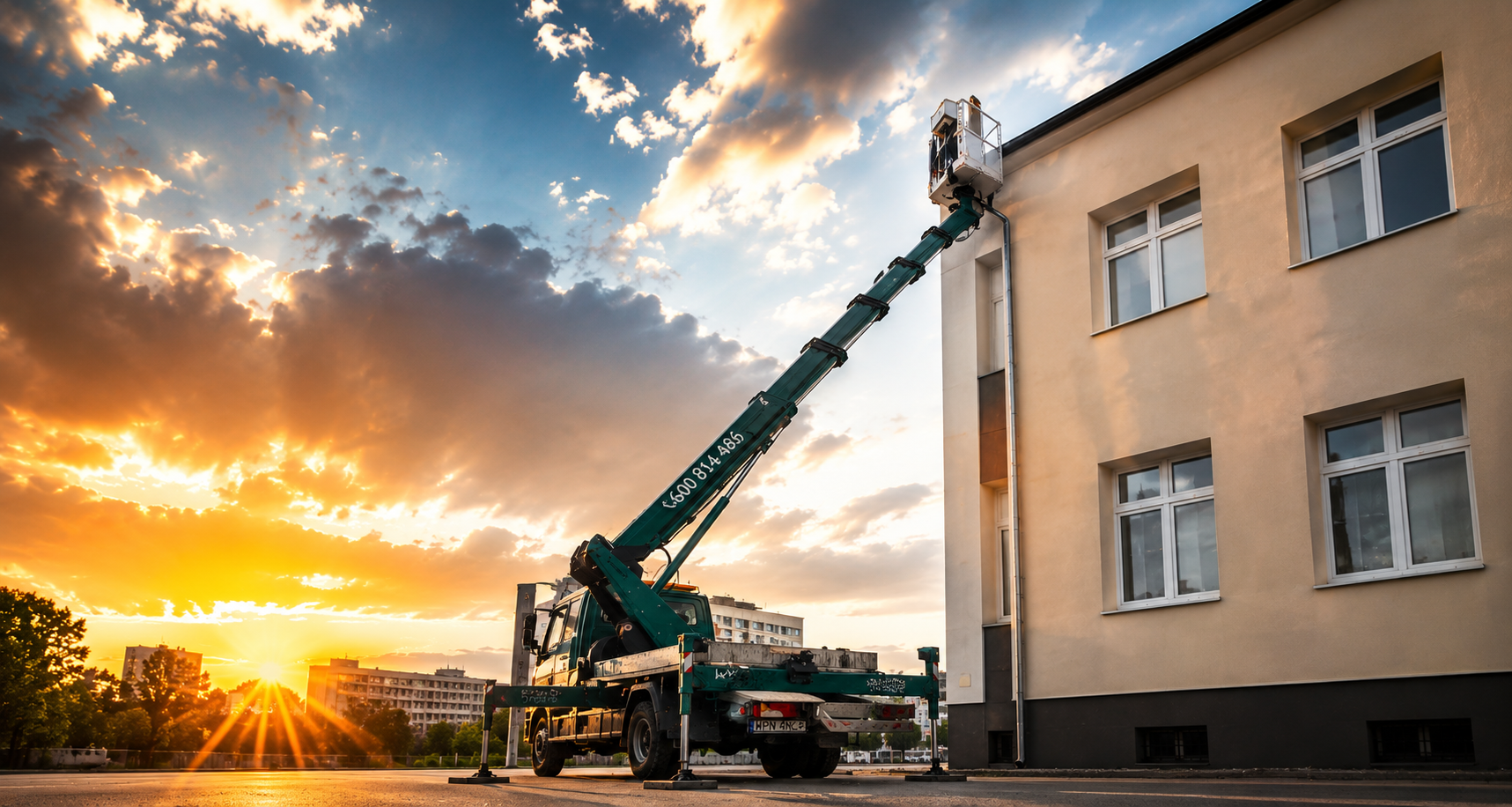 Podnośnik koszowy podczas pracy wysokościowej w Płońsku